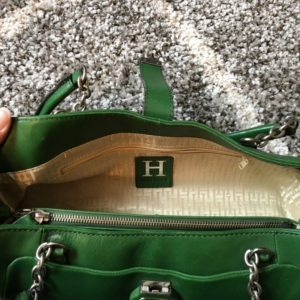 Vintage Tommy Hilfiger Green Leather Satchel